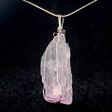 Load image into Gallery viewer, Kunzite Wire-Wrap Pink Crystal Sterling Silver Pendant | 2 5/8 Inch Long |