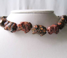 Load image into Gallery viewer, Piggies Carved Leopard Jasper Pig Bead Strand | 25x19x12mm | Pink and black - PremiumBead Primary Image 1