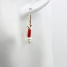 Load image into Gallery viewer, 14Kgf Red Coral and Fresh Water Pearl Earrings | 1 Inch Long | - PremiumBead Alternate Image 6