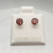 Load image into Gallery viewer, January 5mm Created Garnet &amp; Silver Earrings 10147A - PremiumBead Primary Image 1
