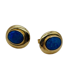 Load image into Gallery viewer, 10K Gold Blue Opal Post Earrings| 1/2x3/8 inch | Blue | 1 Pair Earrings |