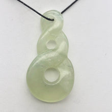 Load image into Gallery viewer, Hand Carved Translucent Serpentine Infinity Pendant with Black Cord 10821Y | 45x23.5x6.5mm | Light Green - PremiumBead Primary Image 1
