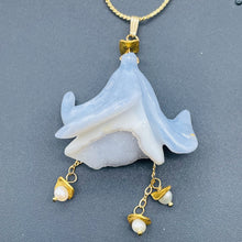 Load image into Gallery viewer, Blue Chalcedony Druzy Carved Flower Bead 14Kgf Pendant | 2 3/4" Long | Blue |
