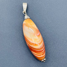 Load image into Gallery viewer, Sardonyx Sterling Silver Briolette Pendant | 2 1/4" Long | Orange/White | 1 |
