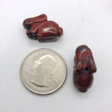 Load image into Gallery viewer, Hoppity 2 Hand Carved Brecciated Jasper Bunny Rabbit Beads | 22x12x10m | Red - PremiumBead Alternate Image 3