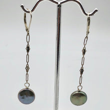 Load image into Gallery viewer, Platinum Freshwater Coin Pearl and Sterling Dangling Earrings 309447B - PremiumBead Alternate Image 2