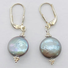 Load image into Gallery viewer, Platinum Freshwater Coin Pearl and Sterling Earrings 309447A