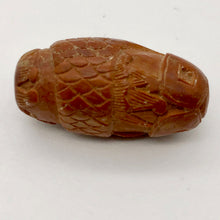 Load image into Gallery viewer, Hot Carved Swimming Fish Boxwood Ojime Netsuke Bead | 27x14mm | Brown