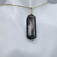 Load image into Gallery viewer, Hypersthene Rectangle Dangle 14K Gold Filled Pendant| 2 1/2" Long| Black/Silver|