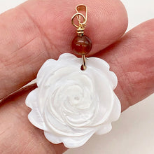 Load image into Gallery viewer, Carved Mother of Pearl Rose 14K Gold Filled Pendant| White | 31mm | 1 5/8" Long|