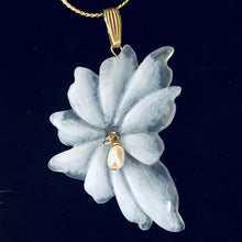 Load image into Gallery viewer, Hand Carved Blue Chalcedony Flower 14K Gold Filled Pendant! | 2 1/4" Long |