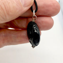 Load image into Gallery viewer, Carved Long Life Obsidian Coin Bead Sterling Silver Pendant - PremiumBead Alternate Image 2