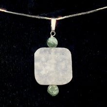 Load image into Gallery viewer, White Druzy Quartz and Saraphinite 20mm Square Coin Silver Pendant | 1 3/4" Long |