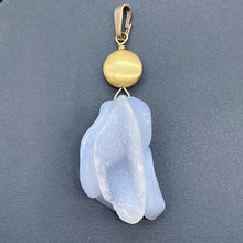 Load image into Gallery viewer, Chalcedony 14K Gold Filled Druzy Crystal Flower Pendant | 2 1/2" Long | Blue |