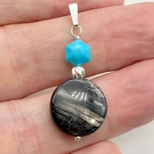 Load image into Gallery viewer, Hypersthene, Turquoise Drop Sterling Silver Pendant| 1 1/2" Long| Silvery, Blue|