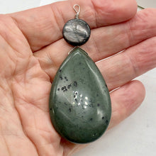 Load image into Gallery viewer, Hypersthene Tsunami Stone Briolette Sterling Silver Pendant| 3"| Green, Silvery|