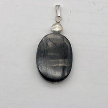 Load image into Gallery viewer, Hypersthene Sterling Silver Pendant |1 3/4 inch long | Silver-black | Oval |