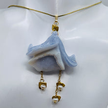 Load image into Gallery viewer, Blue Chalcedony Druzy Carved Flower Bead 14Kgf Pendant | 2 3/4" Long | Blue |