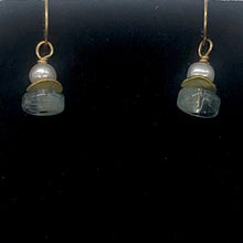 Load image into Gallery viewer, Aquamarine Pearl Drop 14K Gold Filled Earrings| 1 " Long | Blue White | 1 Pair |