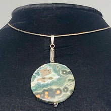 Load image into Gallery viewer, Ocean Jasper Round Sterling Silver Pendant | 2 1/4" Long | Green White |