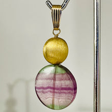 Load image into Gallery viewer, Fluorite 14K Gold Filled Striped Coin | 1 3/4" Long | Purple/Green | 1 Pendant |