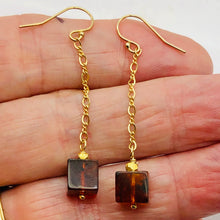 Load image into Gallery viewer, Amber 14K Gold Filled Cube Bead Earrings | 2 1/2" Long | Red | 1 Pair |