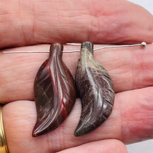 Load image into Gallery viewer, 2 Red Brecciated Jasper Carved Leaf Beads 8944