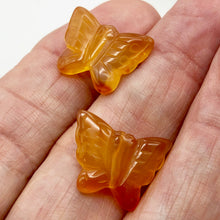 Load image into Gallery viewer, Flutterine 2 Carved Carnelian Butterfly Beads | 15x19x5mm-19x21x5mm | Orange