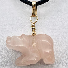 Load image into Gallery viewer, Roar! Hand Carved Natural Rose Quartz Bear 14Kgf Pendant | 13x18x7mm (Bear), 5.5mm (Bail Opening), 1.5" (Long) | Pink - PremiumBead Primary Image 1