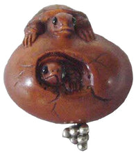 Load image into Gallery viewer, Terrific Carved Boxwood Turtle On Egg Ojime/Netsuke Bead | 21x21.5x17mm | Brown