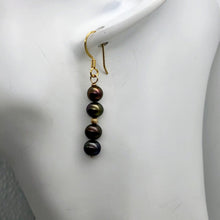 Load image into Gallery viewer, Dramatic Rainbow Red Cocoa Freshwater Pearl 14Kgf Earrings | 1 5/8" Long |