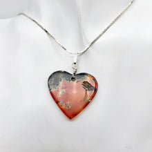 Load image into Gallery viewer, Limbcast Agate Valentine Heart Silver Pendant | 1 1/2 Inch Long | Orange/Green |