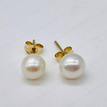 Load image into Gallery viewer, Pearl 14K Gold 6mm Stud Earrings | 6mm | White | 1 Pair |