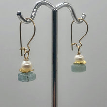 Load image into Gallery viewer, Aquamarine Pearl Drop 14K Gold Filled Earrings| 1 " Long | Blue White | 1 Pair |