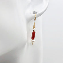 Load image into Gallery viewer, 14Kgf Red Coral and Fresh Water Pearl Earrings | 1 Inch Long | - PremiumBead Alternate Image 4