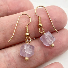 Load image into Gallery viewer, Faceted Cube Lilac Amethyst and 14k Gold Filled Earrings | 1 Inch Long | - PremiumBead Alternate Image 2