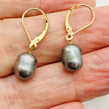 Load image into Gallery viewer, South Sea Pearl Drop 14K Gold Earrings | 1" Long | Silver/Black | 1 Pair |