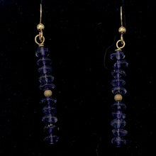 Load image into Gallery viewer, Vibrant Faceted Iolite Roundel Bead Dangling Earrings |Rose Gold | 1 3/4" Long |
