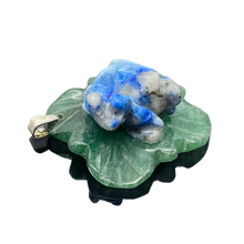 Load image into Gallery viewer, Ribbit 1 Lapis Frog On Aventurine Lily pad Pendant | 28x28.5x11mm | Blue