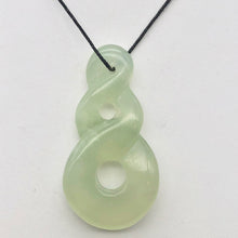 Load image into Gallery viewer, Carved Translucent Serpentine Infinity Pendant with Simple Black Cord 10821T | 46x24x7mm | Light Green - PremiumBead Alternate Image 2
