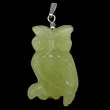 Load image into Gallery viewer, Serpentine Jade Owl | 34x19x6mm | Chartreuse. Silver | 1 Pendant