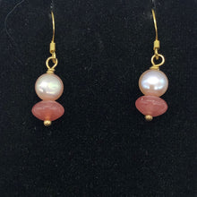 Load image into Gallery viewer, Gem Quality Rhodochrosite Pearl Drop Golden French Wire Earrings - PremiumBead Alternate Image 2