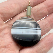 Load image into Gallery viewer, Sardonyx Jade 40mm Coin 14K Gold Filled Bead Pendant | Black | 2 1/4" Long |