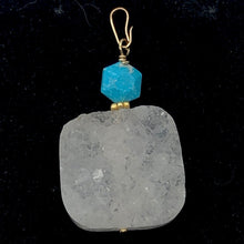 Load image into Gallery viewer, White Druzy Quartz and Turquoise 20mm Square Coin14kgf Pendant | 1 1/4" Long |