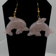 Load image into Gallery viewer, Rose Quartz 14K Gold Filled Dolphin Drop/Dangle Earrings| 2 3/4" Long | Pink |