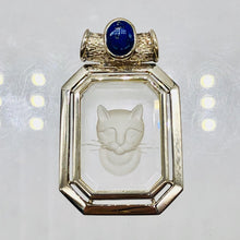 Load image into Gallery viewer, Lapis and Cat Etched Quartz Sterling Silver Pendant | 1 3/4" Long | Blue/Clear |