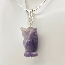 Load image into Gallery viewer, Amethyst Hand Carved Hooting Owl & Sterling Silver 1 3/8" Long Pendant 509297AMS - PremiumBead Primary Image 1