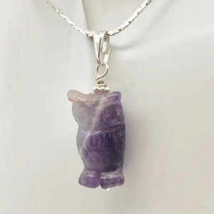 Amethyst Hand Carved Hooting Owl & Sterling Silver 1 3/8" Long Pendant 509297AMS - PremiumBead Primary Image 1