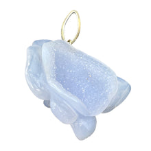 Load image into Gallery viewer, Chalcedony 14K Gold Filled Druzy Crystal Flower Pendant | 1 3/4" Long | Blue |