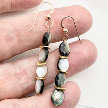 Load image into Gallery viewer, Faceted Tahitian MoP Shell 14K Gold Filled Earrings with Gold Beads|2 Inch Drop|